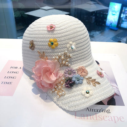 Casquette Baseball avec Fleurs Tricotées et Strass