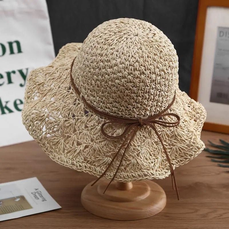 Chapeau en Paille Crocheté à la Main Élégant